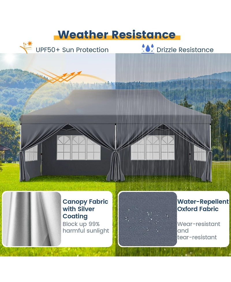 10 x 20 Feet Pop up Canopy with 6 Sidewalls Windows and Carrying Bag