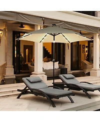 9 Feet Solar Led Lighted Patio Market Umbrella Tilt Adjustment Crank Lift-Tan