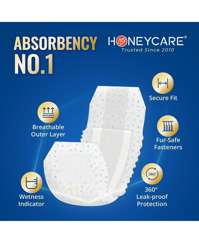 HoneyCare Paw & Dog Bone Print All-Absorb A26 Male Dog Wrap, Small, 100ct