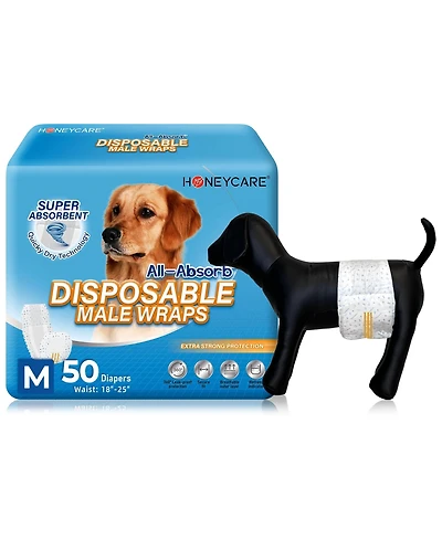 HoneyCare Paw & Dog Bone Print All-Absorb A25 Male Dog Wrap, Medium, 100ct