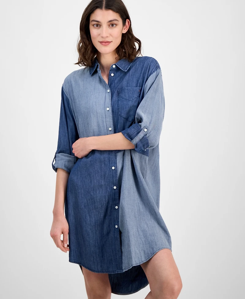 Tommy Hilfiger Women's Chambray Patchwork Shirtdress