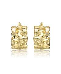 14K Gold Plated Nature Basket Weave Chunky C-Hoop Earrings