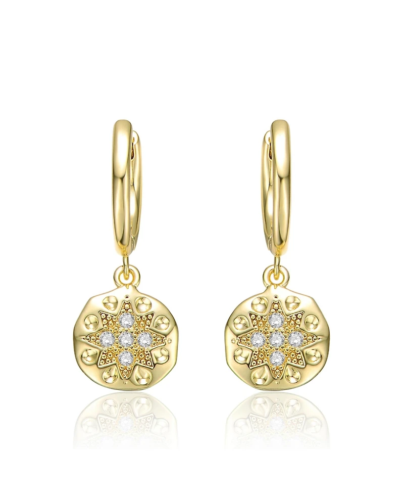 Extra Mini 14k Yellow Gold Plated Round Dangle Earrings with Star Design