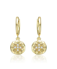 Extra Mini 14k Yellow Gold Plated Round Dangle Earrings with Star Design
