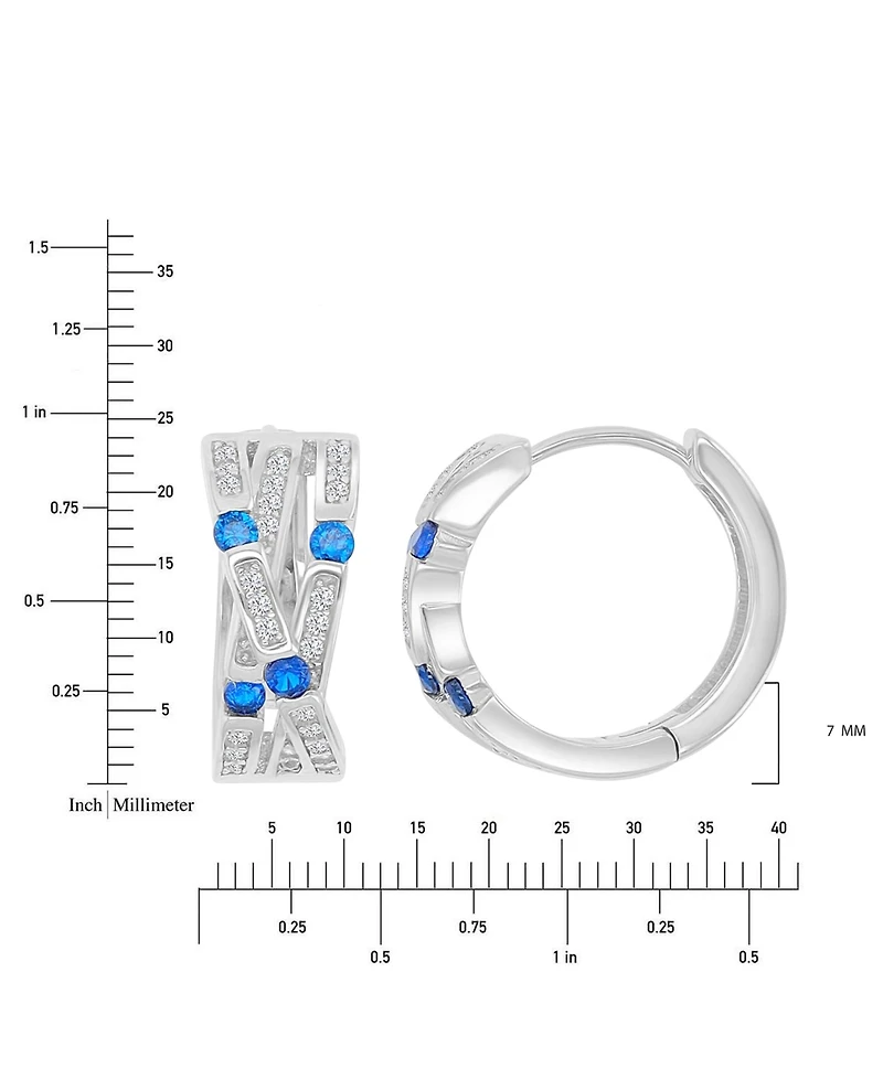 Blue Cubic Zirconia Pave Three-Row Overlapped Huggie Earrings in Sterling Silver