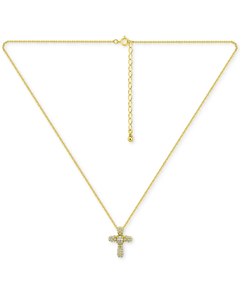 Giani Bernini Cubic Zirconia Cross Pendant Necklace (1/2 c.t. t.w.) 18k Gold Over Sterling Silver, 16" + 2" extender, Exclusively at Macy's