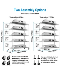 5 Tier 7500lbs Heavy Duty Adjustable Storage Rack Metal Shelf Wire Shelving Unit with Wheels & Shelf Liners - 82" H x 60" L x 24" D