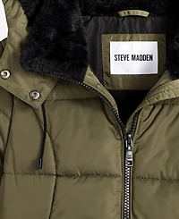 Steve Madden Women's Faux-Fur-Trim Hooded Utility-Pocket Puffer Coat