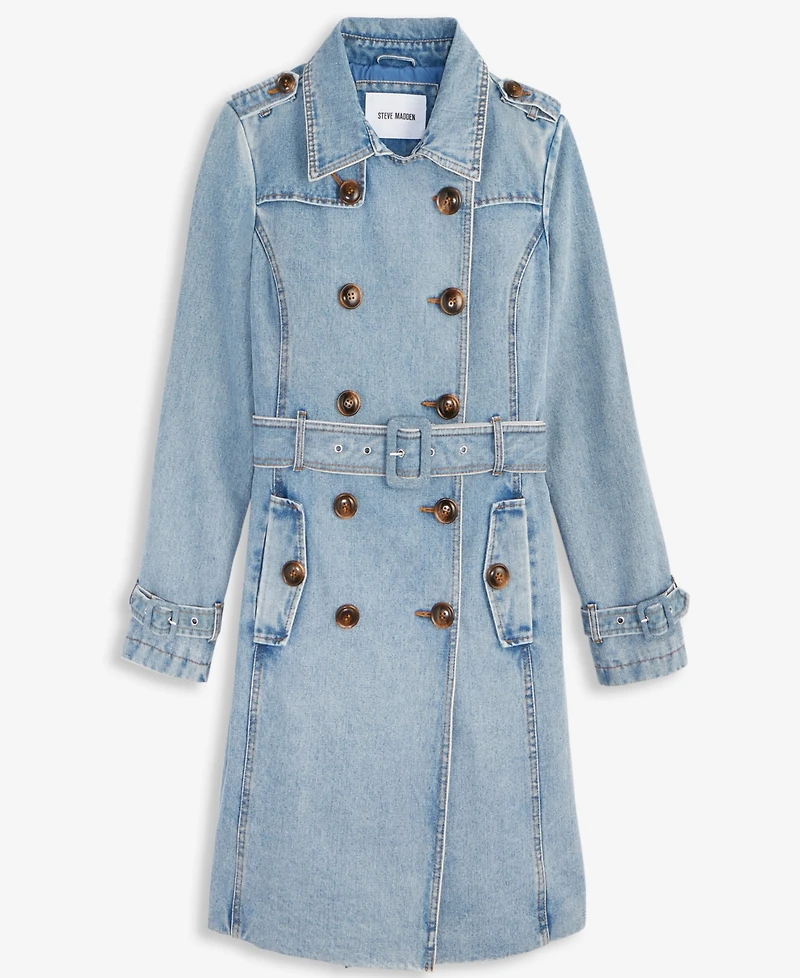 Steve Madden Women's Double-Breasted Denim Trench Coat