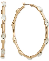 Dkny Gold-Tone Marquise Stone Medium Hoop Earrings, 1.7"