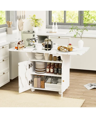 Streamdale Folding Dining Table with Storage and Cabinet, Multipurpose Space Saver