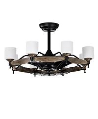 Streamdale Dia 33 inch Chandelier Ceiling Fan for Bedroom Dining Room Living Room Kitchen Farmhouse Entry,Matte Black+ Wood Grain