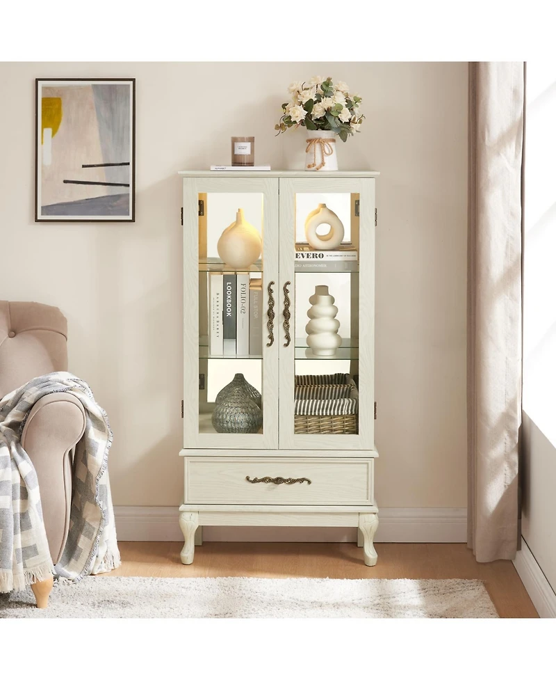 Streamdale Lighted Glass Curio Cabinet with Bulbs