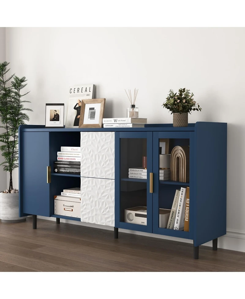 Streamdale Modern Blue Kitchen Pantry with Bar and Storage