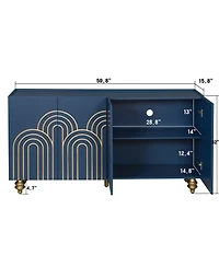 Streamdale Navy Blue Fluted Sideboard Buffet with 4 Doors