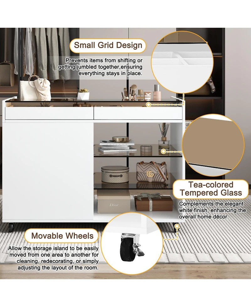 Streamdale 43" Multi-Functional Storage Island Cabinet with Drawers & Shelves