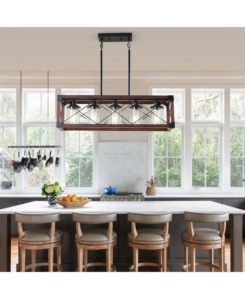 Streamdale 5-Light Retro Farmhouse Chandelier For Kitchen, Living room, Dining room Red and Black(No Bulbs)