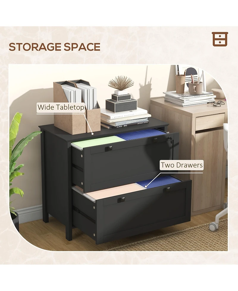 2 Drawer File Cabinet with Lock, Lateral Filing Cabinet with Keys and Adjustable Hanging Bar for Letter, A4 and Legal Size, File Cabinet for Home Offi