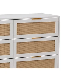 Streamdale 43.31"6-Drawers Rattan Storage Cabinet Rattan Drawer,for Bedroom,Living Room,White