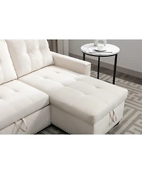 Streamdale Furniture 77" Reversible Sleeper Sectional With Storage, Beige Velvet
