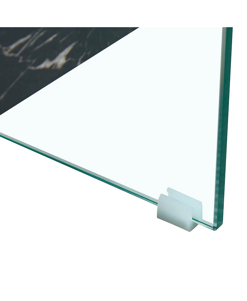 Streamdale 43.3" Modern Two-Tier Glass Coffee Table w/ Marble Texture & Drawer