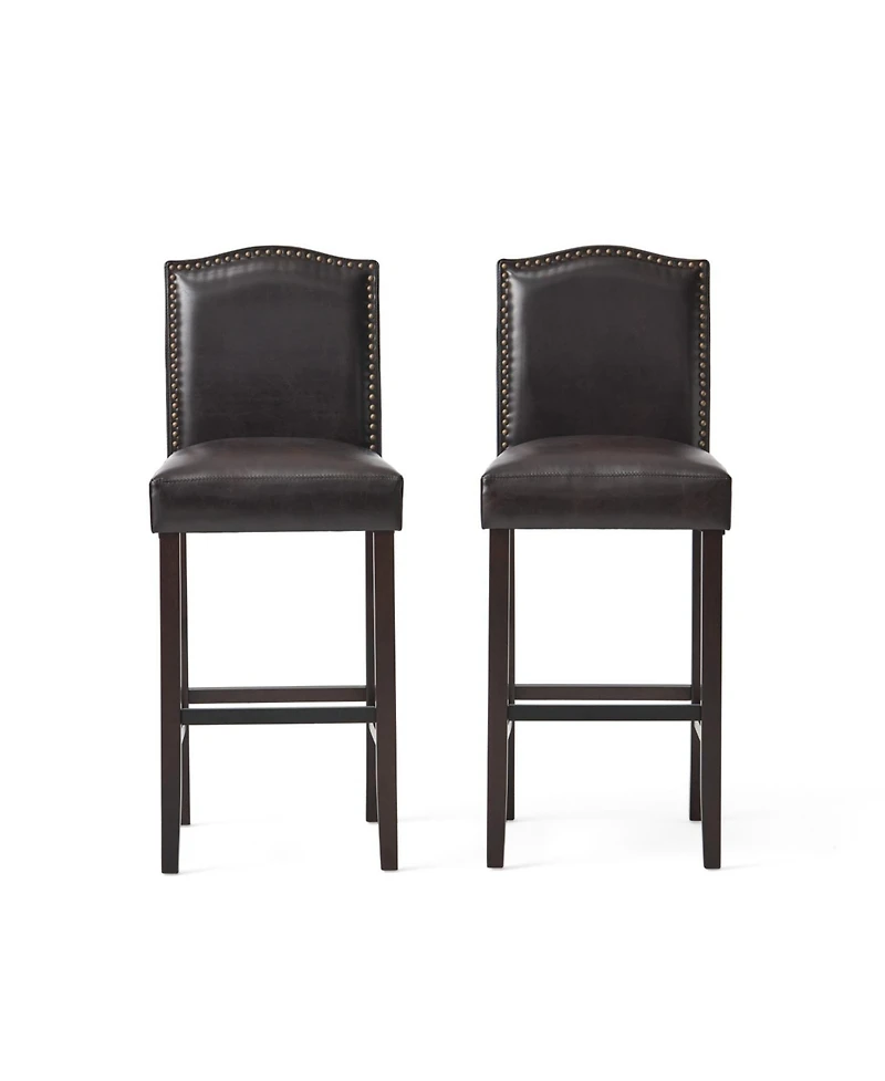 Streamdale Walnut Brown Reconstituted Bycast Leather Barstools with Rubberwood Legs (Set of 2)