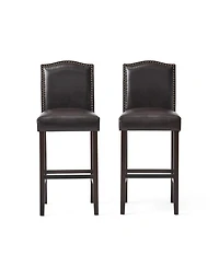 Streamdale Walnut Brown Reconstituted Bycast Leather Barstools with Rubberwood Legs (Set of 2)
