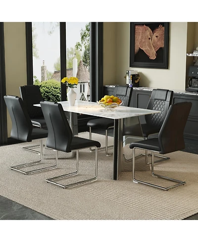 Streamdale Cold Jade Dining Table Set with 6 Black Pu Chairs