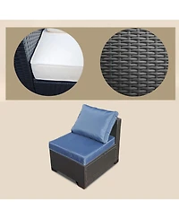 Streamdale Seven-Piece Black Rattan Outdoor Sofa Set w/ Blue Cushions