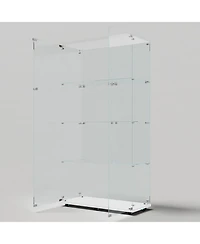 Streamdale White Tempered Glass Cabinet w/ Led, Lock & Wheels