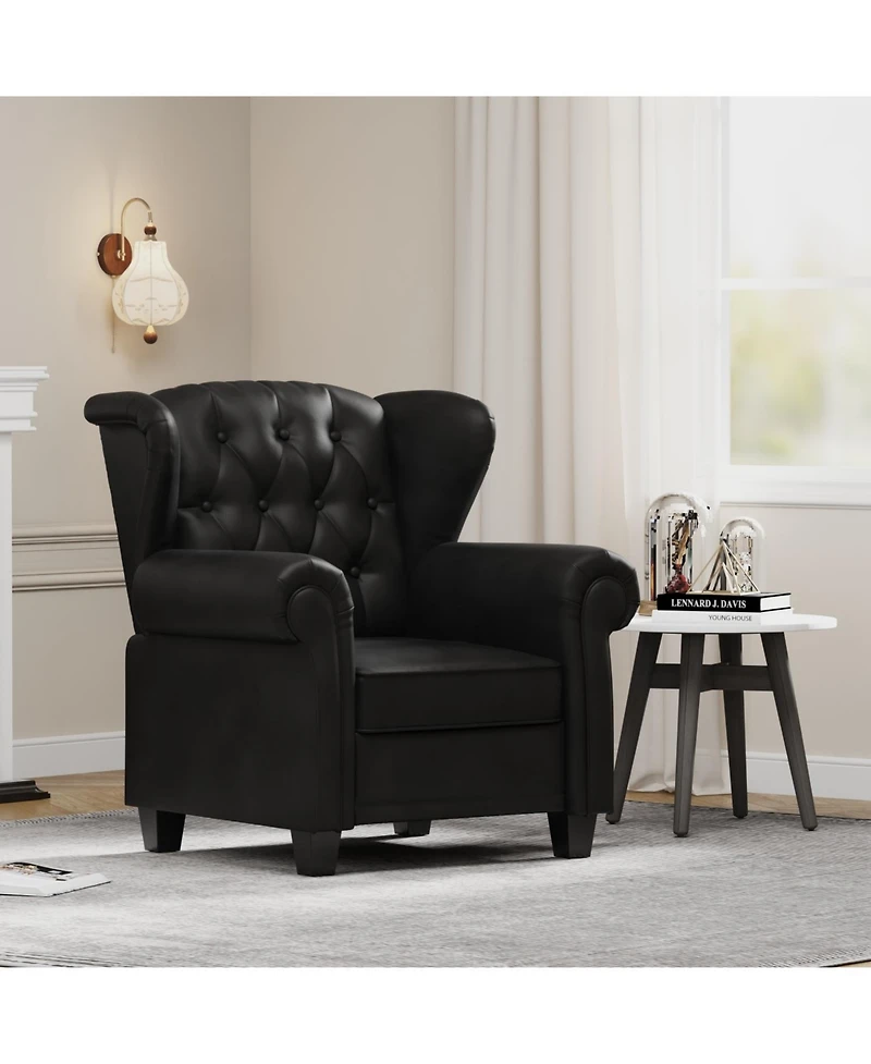 Modern Tufted Push Back Armchair Technical Leather Chair, Adjustable Single Sofa Chair with Sturdy Wood Legs for Bedroom, Living Room