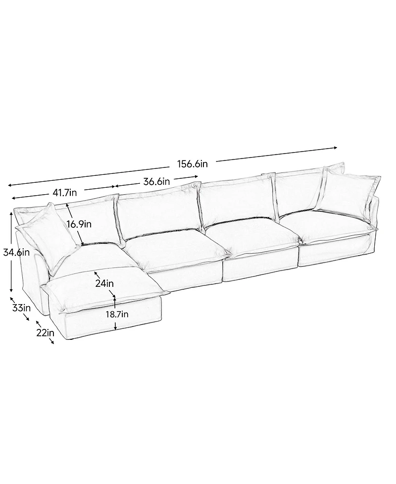 Streamdale 4-Seater Chenille Sectional Sofa with Armrests, Pillows, and Cream Upholstery