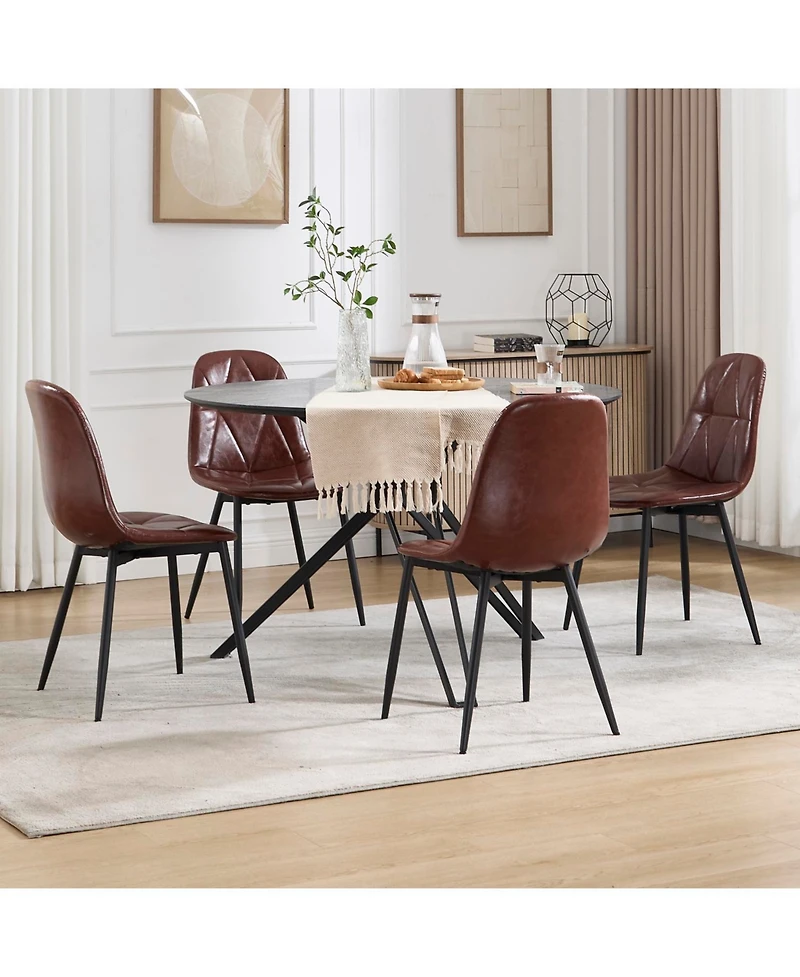 Streamdale Faux Leather Upholstered Dining Chairs with Metal Legs, Set of 2 (Brown)