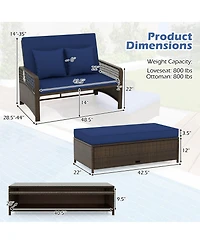 Patio Adjustable Wicker Daybed with 4-Level Backrest and Soft Cushions-Navy