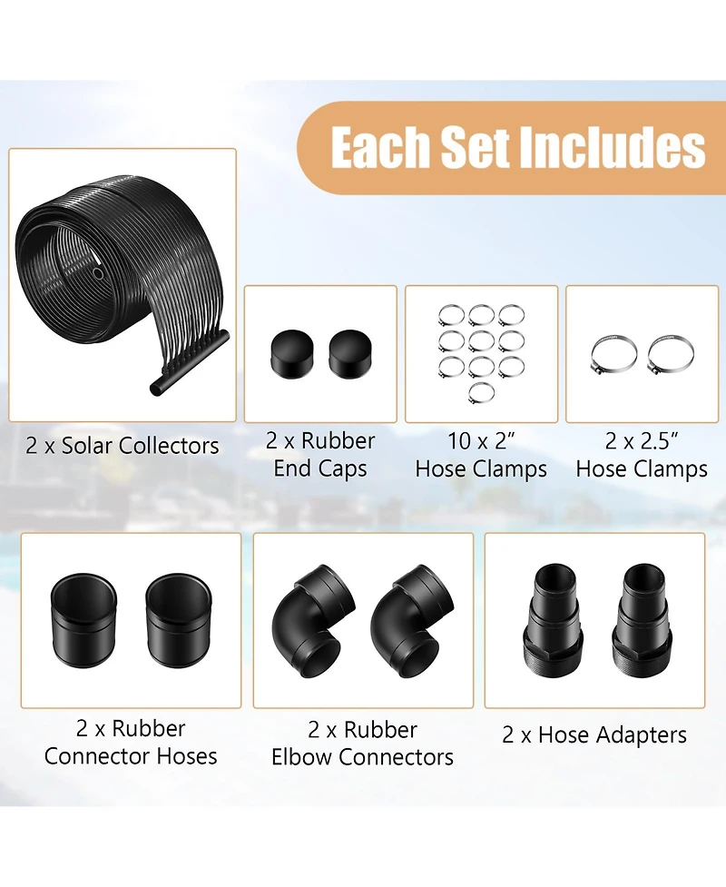 2 Pieces 20 Feet Weatherproof Solar Swimming Pool Heating System