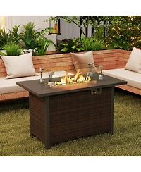 50000 Btu 2 Inch ropane Gas Fire Pit Table with Wind Guard and Glass Rocks-Brown