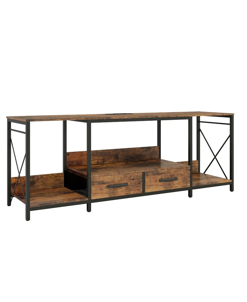 Streamdale Sleek Tv Stand with Led Lights, Fabric Drawers, and Storage Shelves