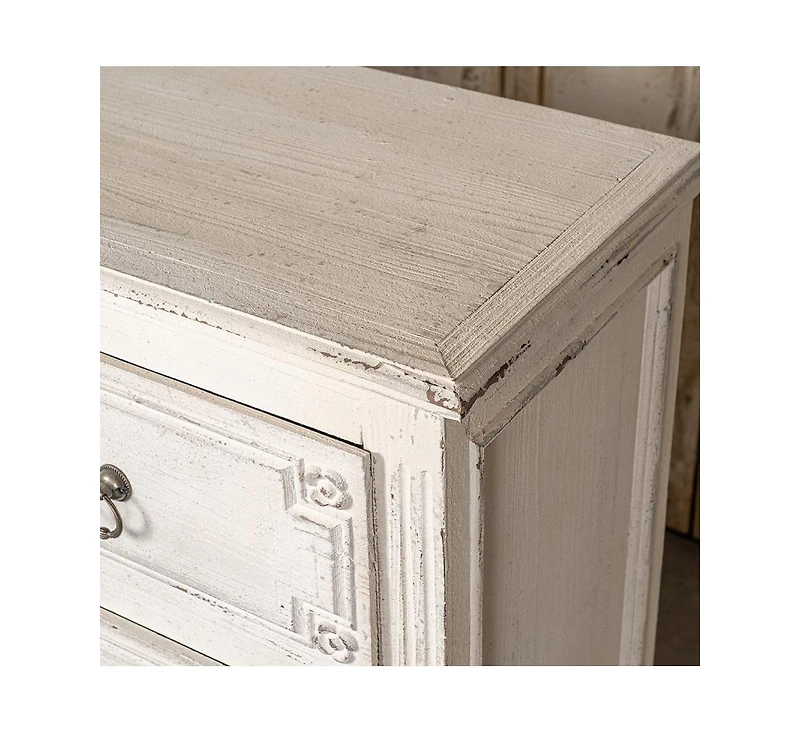 Streamdale Vintage Pinewood Cabinet with Antique Cream Finish and Spacious Drawers for Timeless Appeal