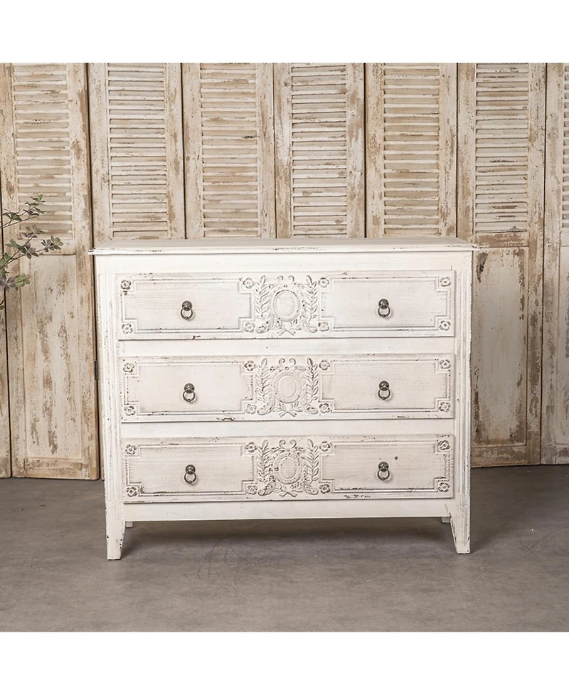 Streamdale Vintage Pinewood Cabinet with Antique Cream Finish and Spacious Drawers for Timeless Appeal