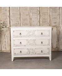 Streamdale Vintage Pinewood Cabinet with Antique Cream Finish and Spacious Drawers for Timeless Appeal