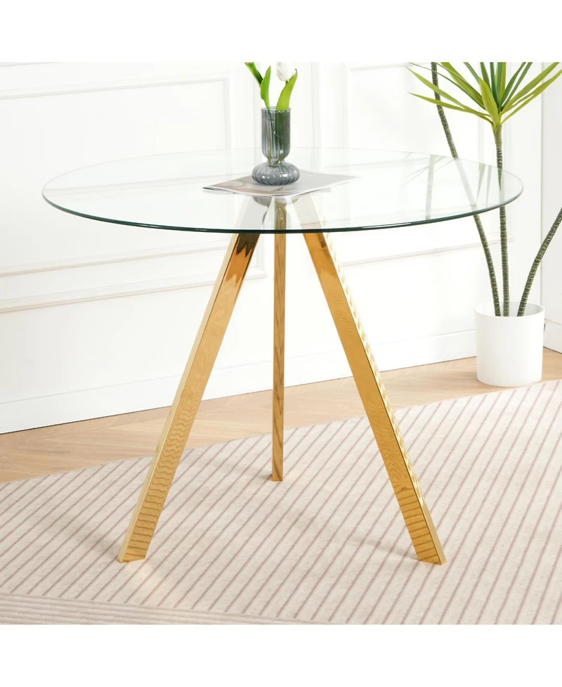 Streamdale 39.2" Round Glass Dining Table with Gold Metal Legs