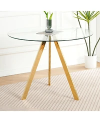 Streamdale 39.2" Round Glass Dining Table with Gold Metal Legs