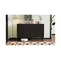 Cream Sideboard with 4 Fluted Doors and 5 Wood Legs