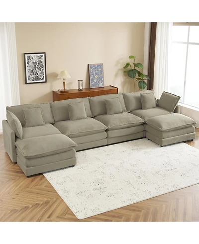 Streamdale Modern Corduroy L-Shape Sofa with Storage Pockets