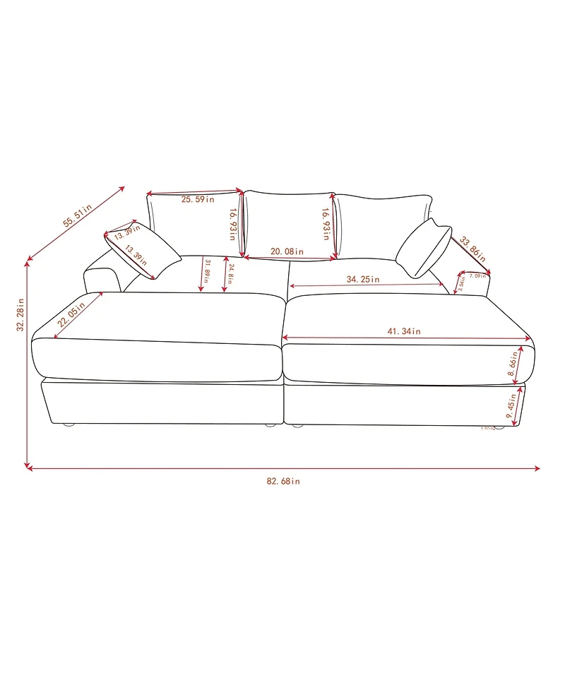 Streamdale Modern Sectional Couch, 2 Pieces Corduroy Couch Cushion Covers