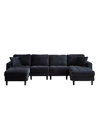 Streamdale Oversized U-Shaped Corduroy Sectional Sofa with Ottomans (Black)