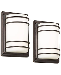 John Timberland Habitat Modern Outdoor Wall Light Fixtures Set of 2 Rubbed Bronze 11" Opal Glass for Post Exterior Barn Deck House Porch Yard Pat