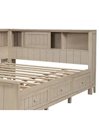 Streamdale Furniture Full Size Wood Daybed with Storage Shelves and 3 Drawers, Antique White Milk