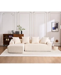 Streamdale White Corduroy Compression Sofa with Chaise & Pillows