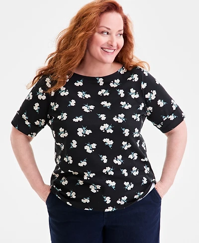 Style & Co Plus Printed Elbow-Sleeve Knit Top